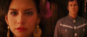 Movie still from “Casa de mi Padre” (2012), directed by Matt Piedmont – A person with a flower in her hair; Close Up shot, Over the shoulder angle