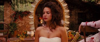 Movie still from “Casa de mi Padre” (2012), directed by Matt Piedmont – A woman in a wedding dress looking down; Close Up shot, Over the shoulder angle