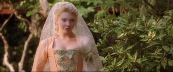 Movie still from “Casanova” (2005), directed by Lasse Hallström – A beautiful young lady wearing a wedding dress and a veil; Close Up shot, Low angle