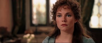 Movie still from “Casanova” (2005), directed by Lasse Hallström – A person wearing a blue shirt; Close Up shot, Over the shoulder angle