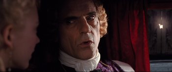 Movie still from “Casanova” (2005), directed by Lasse Hallström – A person wearing a costume; Close Up shot, Over the shoulder angle