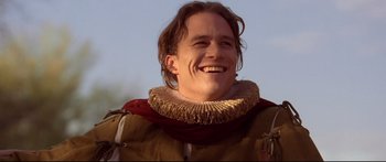 Movie still from “Casanova” (2005), directed by Lasse Hallström – A man with long brown hair wearing a medieval outfit; Close Up shot, Low angle