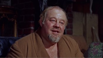Movie still from “Cat on a Hot Tin Roof” (1958), directed by Richard Brooks – An older man with a beard and a mustache; Close Up shot, High angle