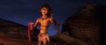Movie still from “The Croods” (2013), directed by Chris Sanders – Medium shot, Low angle