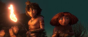 Movie still from “The Croods” (2013), directed by Chris Sanders – Medium shot, Low angle