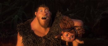 Movie still from “The Croods” (2013), directed by Chris Sanders – Medium shot, Low angle