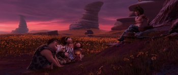 Movie still from “The Croods” (2013), directed by Chris Sanders – Wide shot, High angle
