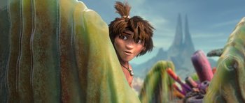 Movie still from “The Croods” (2013), directed by Chris Sanders – Medium shot, Low angle