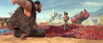 Movie still from “The Croods” (2013), directed by Chris Sanders – Wide shot, Low angle