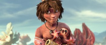 Movie still from “The Croods” (2013), directed by Chris Sanders – Medium shot, Overhead angle