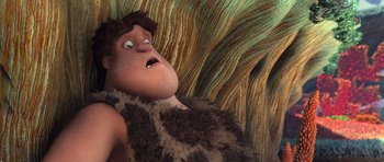Movie still from “The Croods” (2013), directed by Chris Sanders – Medium shot, Overhead angle