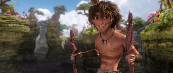 Movie still from “The Croods” (2013), directed by Chris Sanders – Medium shot, Low angle