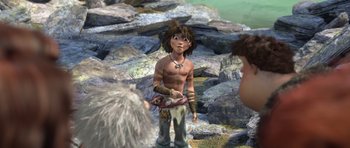 Movie still from “The Croods” (2013), directed by Chris Sanders – Medium shot, Over the shoulder angle