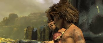 Movie still from “The Croods” (2013), directed by Chris Sanders – Medium shot, Low angle