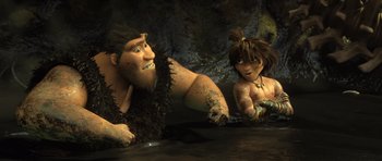 Movie still from “The Croods” (2013), directed by Chris Sanders – Medium shot, Low angle