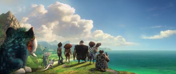 Movie still from “The Croods” (2013), directed by Chris Sanders – Wide shot, Low angle