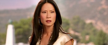 Movie still from “Charlie's Angels: Full Throttle” (2003), directed by McG – A person with long black hair; Close Up shot, Low angle