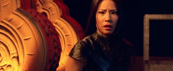 Movie still from “Charlie's Angels: Full Throttle” (2003), directed by McG – A person wearing a leather jacket; Close Up shot, Low angle