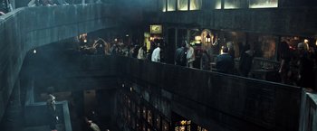 Movie still from “The Dark Tower” (2017), directed by Nikolaj Arcel – A group of people standing on top of a building; Wide shot, High angle