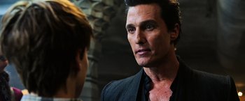 Movie still from “The Dark Tower” (2017), directed by Nikolaj Arcel – A man talking to another man; Close Up shot, Over the shoulder angle
