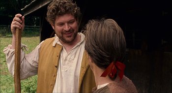 Movie still from “Choke” (2008), directed by Clark Gregg – A man and a woman talking to each other; Close Up shot, Over the shoulder angle