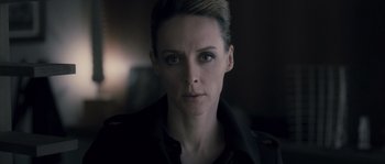 Movie still from “Chrysalis” (2007), directed by Julien Leclercq – A person with short hair; Close Up shot, Low angle