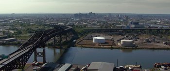 Movie still from “The Day the Earth Stood Still” (2008), directed by Scott Derrickson – An aerial view of a river and a city; Extreme Wide shot, High angle