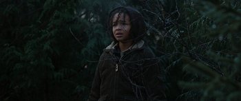 Movie still from “The Day the Earth Stood Still” (2008), directed by Scott Derrickson – A young person wearing a jacket and a hood; Medium shot, Low angle