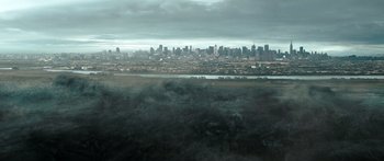 Movie still from “The Day the Earth Stood Still” (2008), directed by Scott Derrickson – A view of a large city from a distance; Extreme Wide shot, High angle