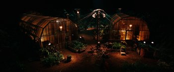 Movie still from “City of Ember” (2008), directed by Gil Kenan – An aerial view of a garden at night time; Extreme Wide shot, High angle