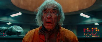 Movie still from “City of Ember” (2008), directed by Gil Kenan – An old man with white hair and a surprised look; Close Up shot, Low angle