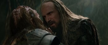 Movie still from “Clash of the Titans” (2010), directed by Louis Leterrier – An image of a man and a woman in the middle of a fight; Close Up shot, Over the shoulder angle
