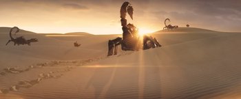 Movie still from “Clash of the Titans” (2010), directed by Louis Leterrier – A scorpion sitting on top of a sand dune; Extreme Wide shot, High angle