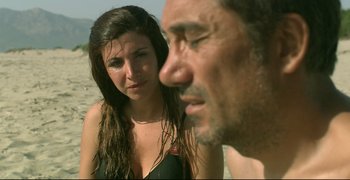 Movie still from “Climates” (2006), directed by Nuri Bilge Ceylan – A man and a woman standing next to each other on the beach; Close Up shot, Over the shoulder angle