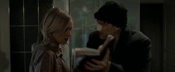 Movie still from “Clown” (2014), directed by Jon Watts – A man and a woman looking at each other; Close Up shot, Over the shoulder angle