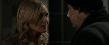 Movie still from “Clown” (2014), directed by Jon Watts – A woman and a man talking to each other; Close Up shot, Over the shoulder angle