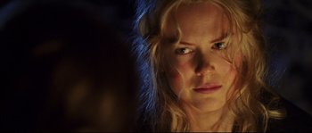 Movie still from “Cold Mountain” (2003), directed by Anthony Minghella – A person with long hair; Close Up shot, Over the shoulder angle