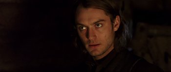 Movie still from “Cold Mountain” (2003), directed by Anthony Minghella – A person with long brown hair; Close Up shot, Over the shoulder angle