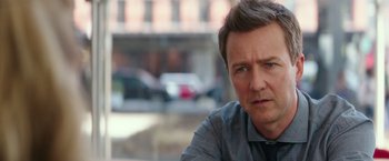 Movie still from “Collateral Beauty” (2016), directed by David Frankel – A person wearing a shirt and tie; Close Up shot, Over the shoulder angle