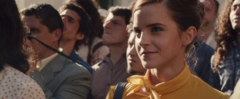 Movie still from “Colonia” (2015), directed by Florian Gallenberger – A group of people standing in a line; Close Up shot, Over the shoulder angle