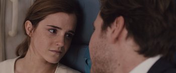 Movie still from “Colonia” (2015), directed by Florian Gallenberger – A man and a woman looking at one another; Close Up shot, Over the shoulder angle