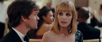 Movie still from “Confessions of a Shopaholic” (2009), directed by P.J. Hogan – A woman with a short haircut is talking to a man; Close Up shot, Over the shoulder angle