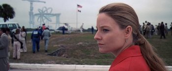 Movie still from “Contact” (1997), directed by Robert Zemeckis – A person looking at the camera; Close Up shot, Low angle