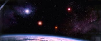 Movie still from “Contact” (1997), directed by Robert Zemeckis – A view of the earth from the space station; Extreme Wide shot, Overhead angle