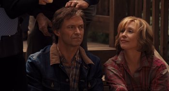 Movie still from “The Front Runner” (2018), directed by Jason Reitman – A man and a woman sitting next to each other; Close Up shot, Over the shoulder angle