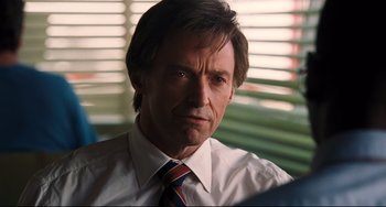 Movie still from “The Front Runner” (2018), directed by Jason Reitman – A person wearing a shirt and tie; Close Up shot, Over the shoulder angle
