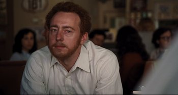 Movie still from “The Front Runner” (2018), directed by Jason Reitman – A person wearing a white shirt; Close Up shot, Over the shoulder angle