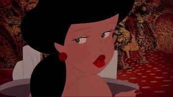 Movie still from “Cool World” (1992), directed by Ralph Bakshi – A woman's face in a painting; Close Up shot, High angle