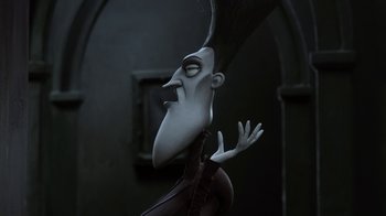 Movie still from “Corpse Bride” (2005), directed by Tim Burton – A character from the animated movie hotel transylvania; Close Up shot, Low angle