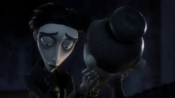 Movie still from “Corpse Bride” (2005), directed by Tim Burton – A couple of people that are looking at each other; Close Up shot, Over the shoulder angle